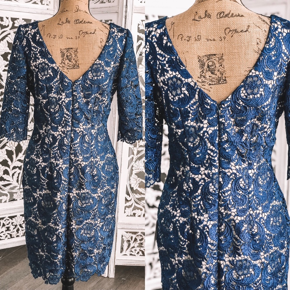 Eliza J royal blue crochet evening wedding dress - Picture 2 of 2